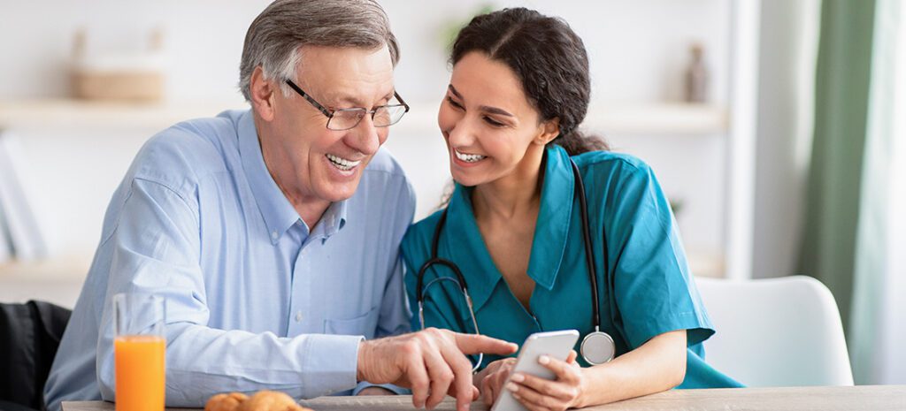 Patient and doctor use smartphone