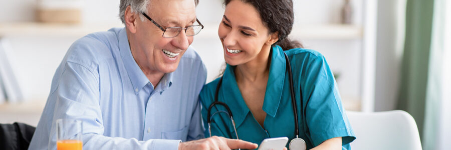 Patient and doctor use smartphone